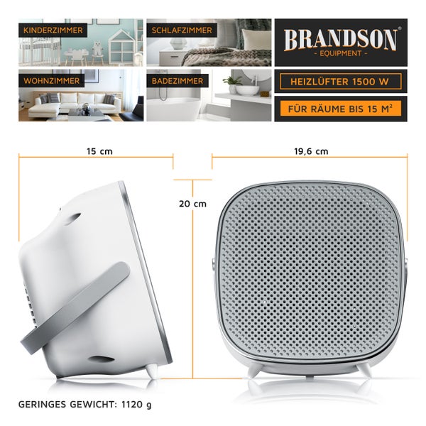 Brandson Heizlüfter 1500W, Keramik-Heizlüfter, energiesparend, leise, 2x Heizstufen, Überhitzungsschutz, Automatische Abschaltung, Umkippschutz