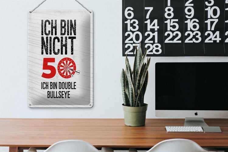 Blechschild Spruch Dart bin nicht 50 Double Bullseye 20x30cm