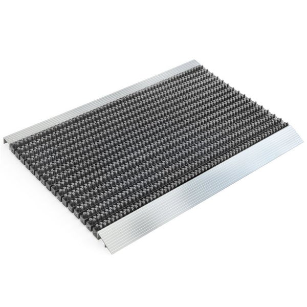 FLOORDIREKT Fußmatte - Profi Brush - Schmutzfangmatte mit Alu-Rahmen - Grau - 60 x 90 cm
