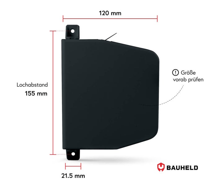 Produktmaße mit Lochabstand 155 Millimeter, Breite 120 Millimeter, Höhe 21.5 Millimeter