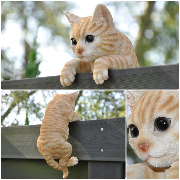 Gartenfigur Dekofigur Katze für Zaun und Trennwand