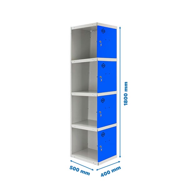Metall Garderobenschrank mit vier Fächern und Türschlössern, Abmessungen 1800 x 500 x 400 Millimeter