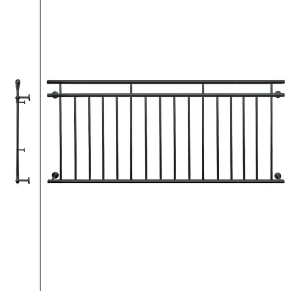 ECD Germany Französischer Balkon 90x225 cm mit 16 Füllstäben, Anthrazit matt & rau, Stahl pulverbeschichtet, Balkongeländer Stabgeländer Balkonbrüstung Balkongitter Fenstergeländer Außen Fenstergitter