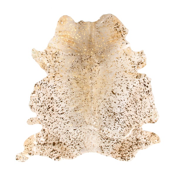 Kuhfell-Teppich aus Naturfell mit goldfarbenen Metallic-Effekten.