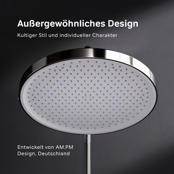 Runde Kopfbrause aus Metall mit integrierten Strahldüsen, entworfen von AM.PM Design Deutschland.