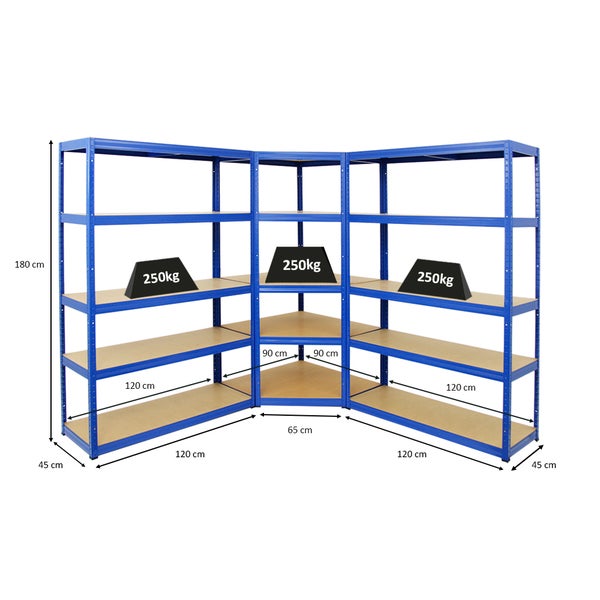 PROREGAL Mega Deal 1x Eckregal & 2x Schwerlastregal Big Elephant S Fachlast 250 kg Blau
