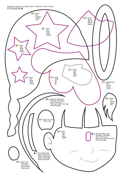 Vorlage für eine Bastelvorlage einer Fee mit Sternen und Flügeln