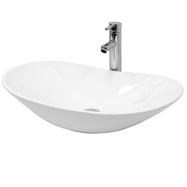 ECD Germany Design Waschbecken Waschtisch 640 x 365 x 130 mm aus Keramik Weiß - Aufsatzbecken Aufsatzwaschbecken Handwaschbecken Aufsatzwaschtisch Spülbecken Wasserfall Waschschale Waschschüssel