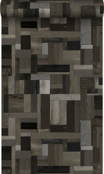 Origin Wallcoverings Tapete Altholz-Motiv Schwarz und Grau - 53 cm x 10,05 m - 337222