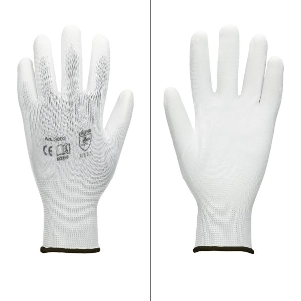 ECD Germany 60 Paar Arbeitshandschuhe mit PU-Beschichtung, Größe 10-XL, Weiß, atmungsaktiv, rutschfest, robust, Mechanikerhandschuhe Montagehandschuhe Schutzhandschuhe Gartenhandschuhe Handschuhe