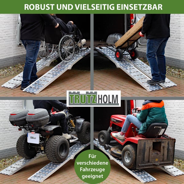 TRUTZHOLM 2 x Auffahrrampe klappbar 226 cm Traglast 1360 kg Alu grau Motorradrampen Verladerampen