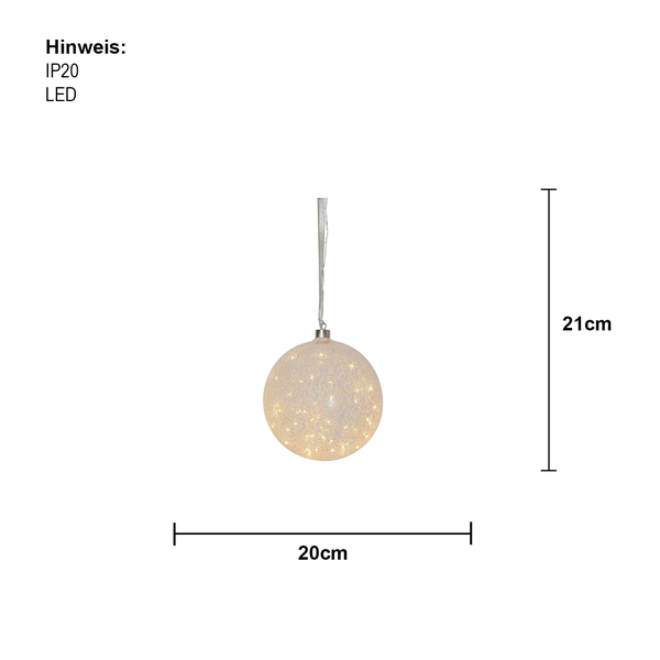 Dekorative LED Kugel mit 20 Zentimeter Durchmesser und 21 Zentimeter Höhe, Schutzart IP20