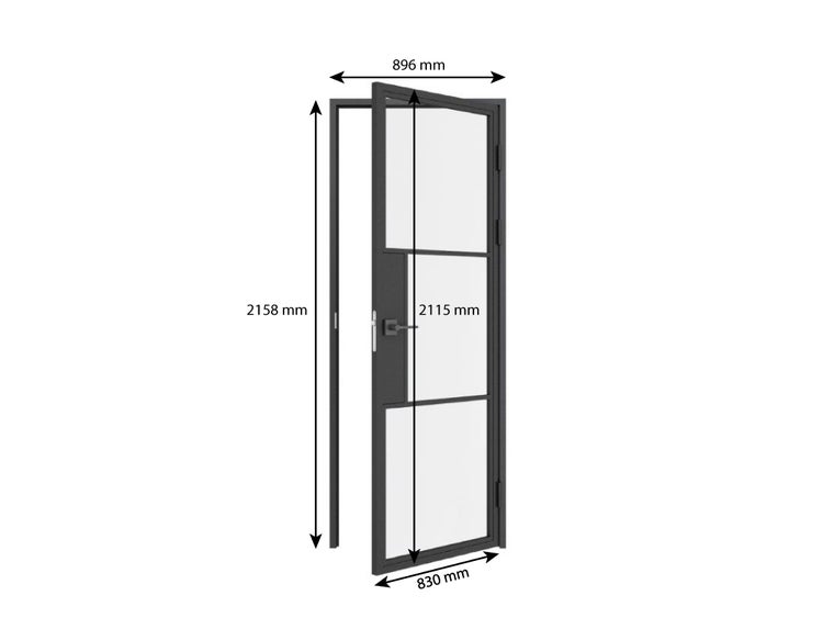 Glastür Komplettset mit Beschlag Loftstil 830x2115mm DIN Rechts  - Türklinke Drehtür