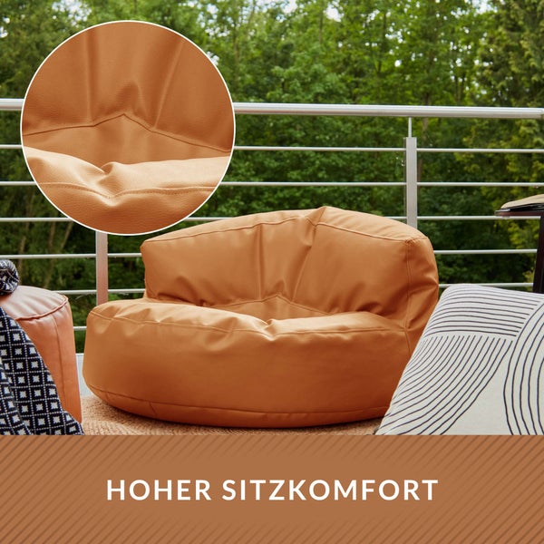 Green Bean Sitzsack Sofa aus Kunstleder mit EPS Perlen Füllung - Lounge im Sitzsack-Design 90 x 50 cm mit ergonomischer Rückenlehne - Cognac