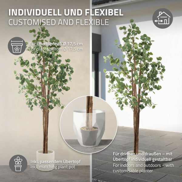 Dekorativer Kunstbaum mit Blättern und passendem Übertopf