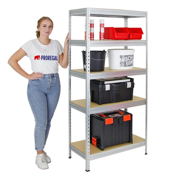 PROREGAL Schwerlastregal Rivet HxBxT 180 x 90 x 45 cm Fachlast 250 kg Innovatives Stecksystem Verzinkt