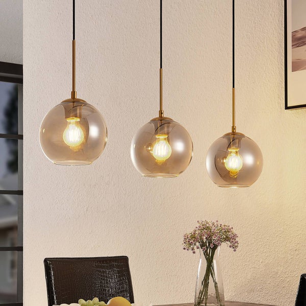 Lindby Pendelleuchte Hiwana (Modern) in Alu aus Glas (3 flammig, E27) - Hängelampe Esstischlampe Hängeleuchte Wohnzimmerleuchte