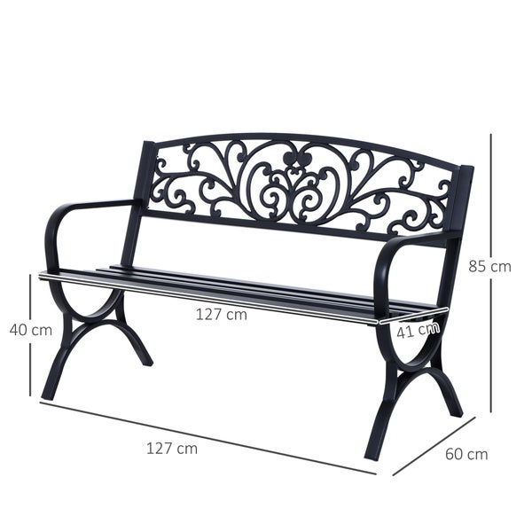 Outsunny Gartenbank, Sitzbank, 127x60x85 cm, Metall, Schwarz
