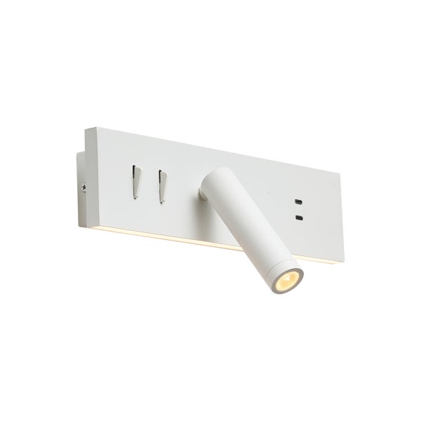 Weiße LED-Wandleuchte mit USB-Anschlüssen