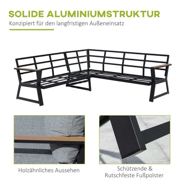 Outsunny 3 tlg. Gartenmöbel-Set, 205L x 72B x 73,5H cm, Aluminium, Polyester, Schaumstoff, grau