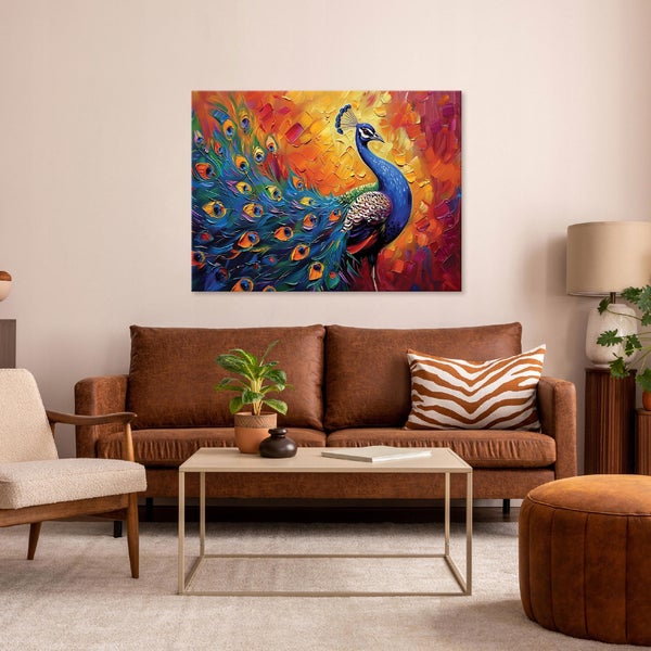 Leinwandbild Bunt Pfau Tiere Bilder Wohnzimmer 120X80 cm