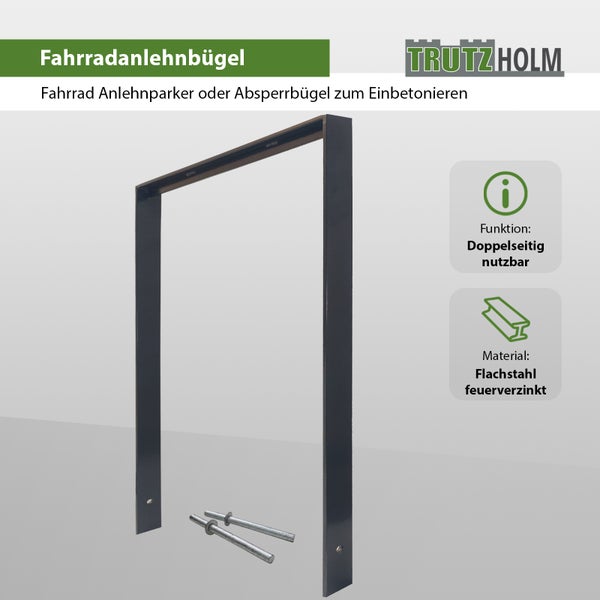 Fahrradanlehnbügel zum Einbetonieren aus feuerverzinktem Flachstahl, beidseitig nutzbar