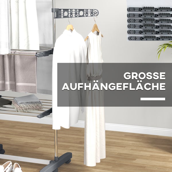 HOMCOM Wäschetrockner, 142 x 55 x 152 cm, Stahl, Grau
