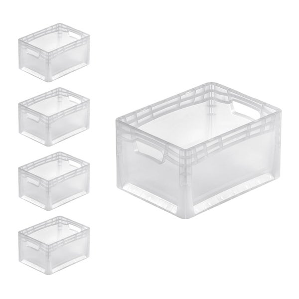 PROREGAL SuperSparSet 5x Transparenter Eurobehälter LightLine mit Offenem Griff und Auflagedeckel HxBxT 22 x 30 x 40 cm 24 Liter Eurobox