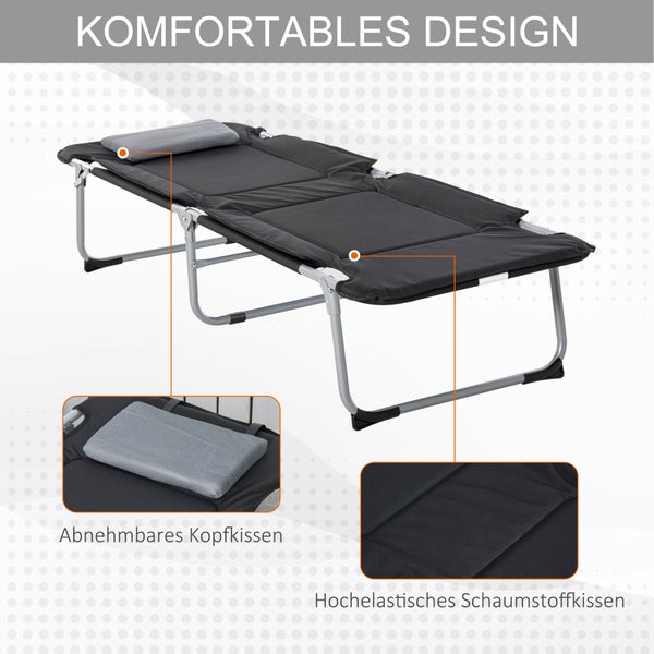Outsunny Campingbett Feldbett Klappbett mit Kissen Campingliege für Outdoor Camping Reisen  183 x 66 x 33 cm