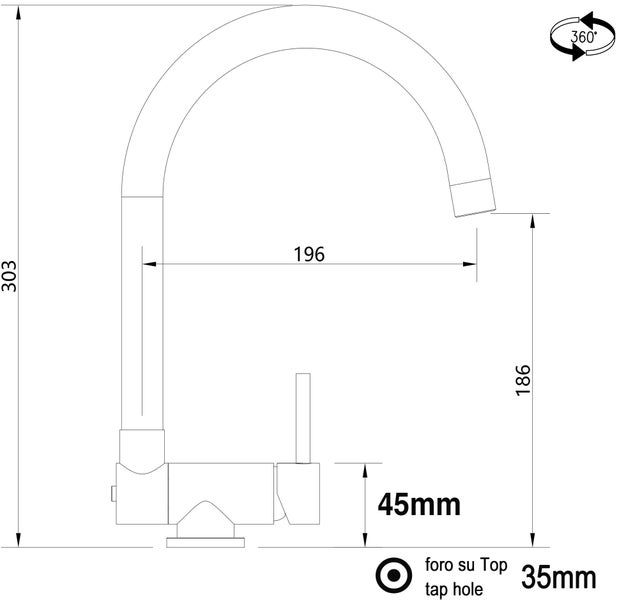 Wasserhahn Vorfenster Küchenarmatur, Umklappbar 4,5 CM, mit 360° schwenkbarem U-Auslauf, Verchromt