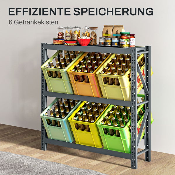 HOMCOM Getränkekistenregal für 6 Kisten, mit Ablage, Freistehend Getränkeregal mit Verstellbar Regalhöhe, 110 x 30 x 110 cm Kistenregal mit Kippschutz, Stahl, Grau
