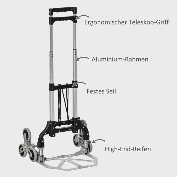 DURHAND, Treppensteiger, Sackkarre, 47L x 47B x 100H cm, Aluminum, Silber+Schwarz