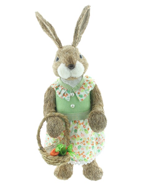 FRANK FLECHTWAREN|Figur Frau Hase, Höhe 60 cm, KUNSTSTOFF, STROH, TEXTIL, KUNSTFELL