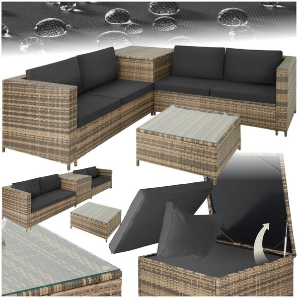 Rattan Lounge tectake Siena für 4 Personen mit Sicherheitsglasplatte