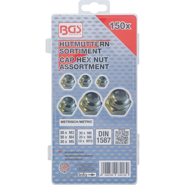 BGS technic Hutmuttern Sortiment, 150 Stück, metrisch