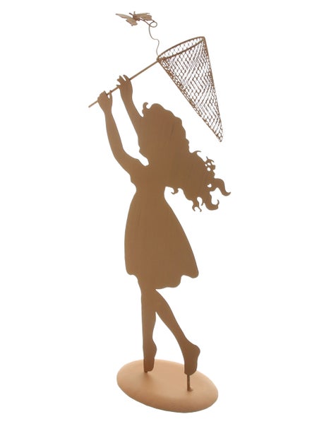 FRANK FLECHTWAREN|Figur Mädchen mit Netz, 22 x 11,5 x 51 cm, METALL