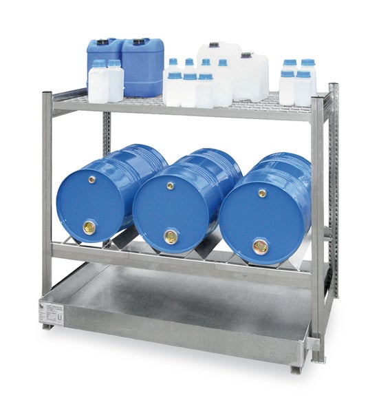PROREGAL Fassregal für 3 x 60 Liter Fässer Grundregal HxBxT 115 x 130 x 60 cm 1 Ebene für Fässer & 1 Gitterrost Fachboden Verzinkt