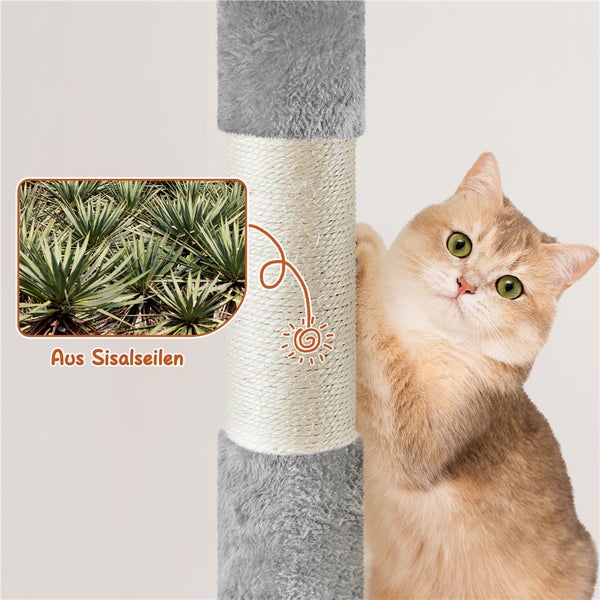 Katze an einem Kratzbaum mit Sisal