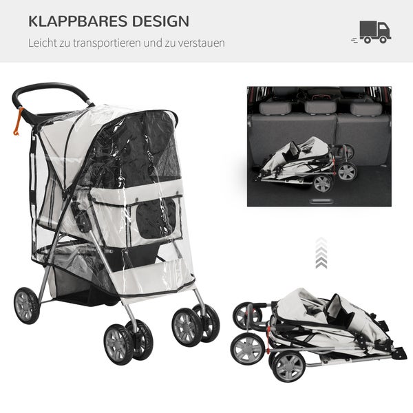 PawHut Hundebuggy, 75L x 45B x 97H cm, Oxfordstoff(100% Polyester), Stahl, Grau