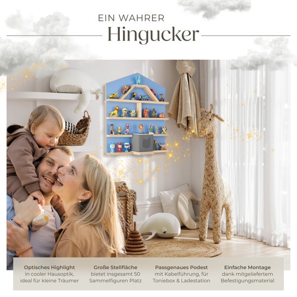 Wandregal tectake Mylittle Story 50 x 15,5 x 60 cm, unsichtbare Aufhängung für bis zu 50 Tonies blau
