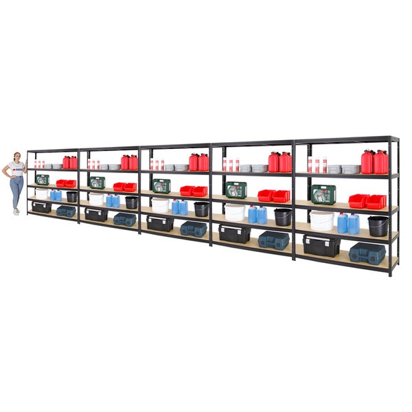 PROREGAL Mega Deal 5x Schwerlastregal Giant Elephant HxBxT 180 x 150 x 45 cm Fachlast 200 kg Schwarz
