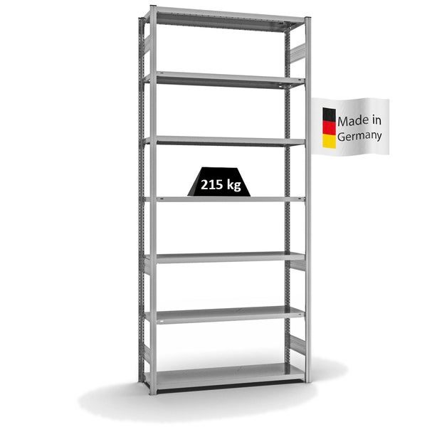 PROREGAL Fachbodenregal Stecksystem T-Profil Medium-Duty Grundregal HxBxT 300 x 130 x 40 cm 7 Ebenen Fachlast 215 kg Beidseitig Nutzbar Verzinkt