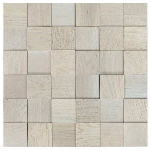 wodewa Holzmosaik Wandverkleidung selbstklebend 3D Optik Eiche Artic, geölt 30x30cm Wandpaneele Moderne Wanddekoration Holzverkleidung Wohnzimmer Küche Schlafzimmer