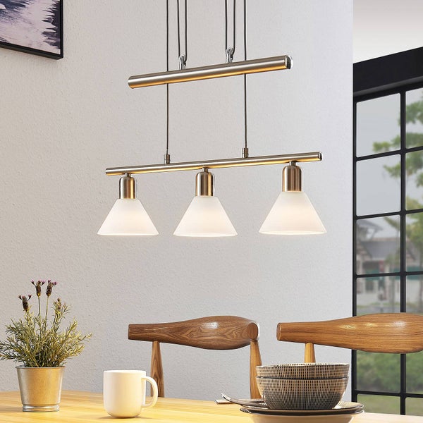 Lindby Hängelampe 3 flammig, höhenverstellbar Esstisch Pendelleuchte Glas Metall Hängeleuchte für Esszimmer Wohnzimmer Balkenpendelleuchte Glasleuchte