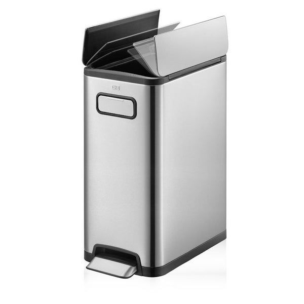 PROREGAL Modern Designter Treteimer Zur Abfallscheidung Aus Gebürstetem Edelstahl 30 Liter HxBxT 64,6 x 25,5 x 44,8 cm Edelstahl