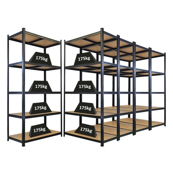 Zwei Lagerregale aus Metall mit einer maximalen Belastbarkeit von 175 kg pro Regalboden