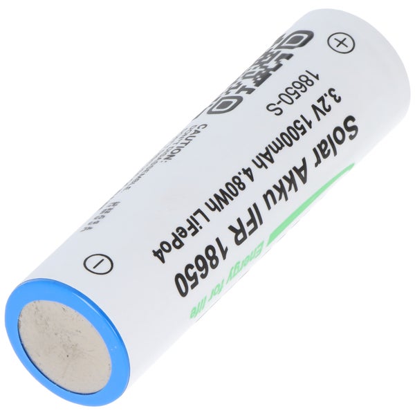 3,2 Volt Solar Akku Lithium 18650 IFR LiFePo4 Akku mit Kopf ungeschützt, 1400-1500mAh, Abmessungen ca. 66,1x18mm