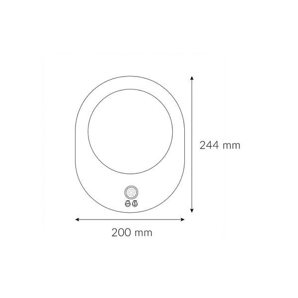Technische Zeichnung einer Leuchte mit den Maßen 200 mm Breite und 244 mm Höhe