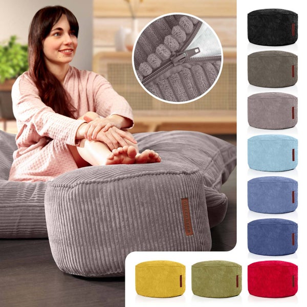 Green Bean Pouf-Kissen 45x25cm mit EPS-Perlen Füllung & Cordstoff Bodenkissen Liegekissen Sitzkissen Sitzhocker Sessel Kinder Erwachsene Stoff Hocker Ablage Grau