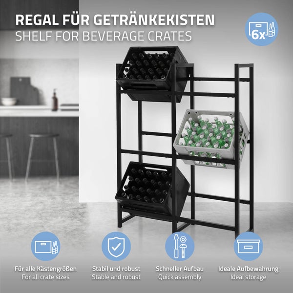 ML-Design 3er Set Getränkekistenregal für 6 Kisten, 91x31x116,5cm, Stahl, freistehend, stabil, Standregal für Getränkekisten, Getränkeregal Kastenregal Kistenregal Getränkekistenständer Kistenständer